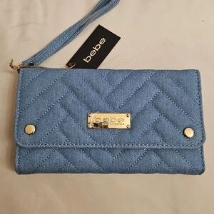 Bebe Blue Quilted Wristlet Clutch